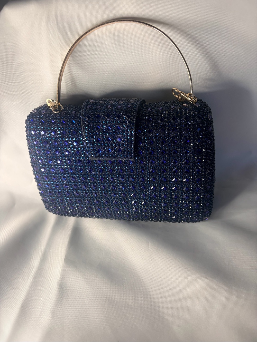 Elegant Navy Crystal Evening Bag with Gold Accents - Picture 7 of 9
